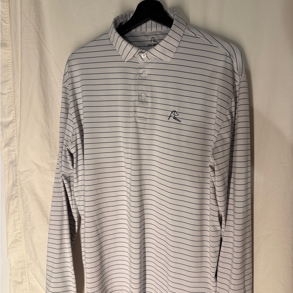 Rhoback White w Blue Striped Long Sleeve Polo Shirt